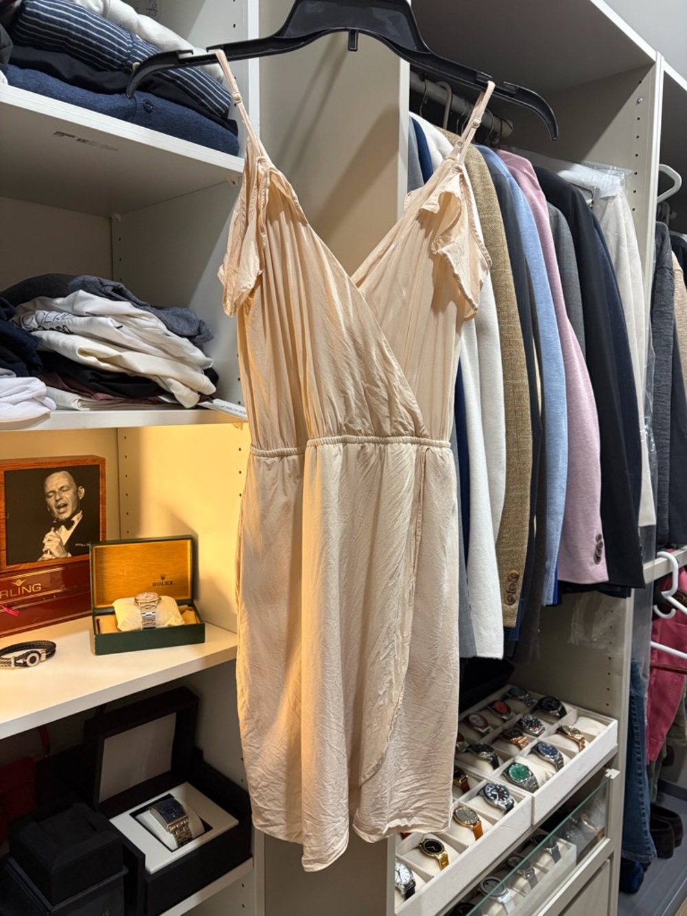 Beige Slip Dress with flutter sleeves